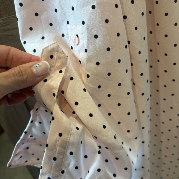 Talbots Woman 2X Button Top Pink Black Polka Dot Long Roll Tab Sleeves - Picture 8 of 11